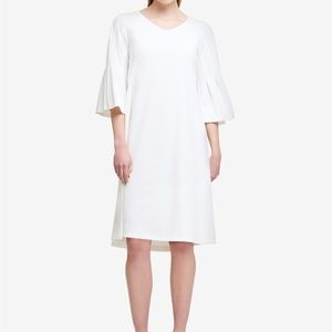 DKNY Ivory white Trumpet-Sleeve Shift Dress NWT